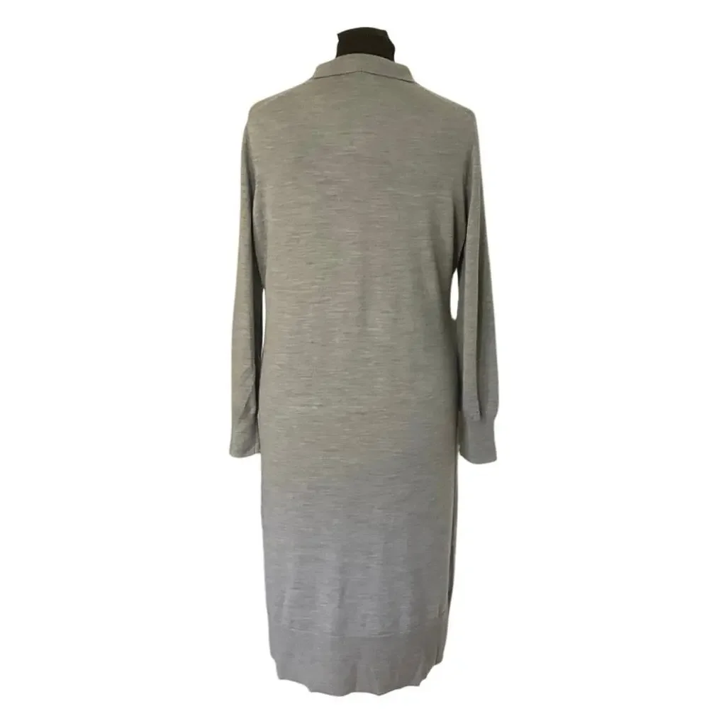 J.Crew 100% Merino Wool Polo Sweater Dress Gray XL Long Sleeve Midi